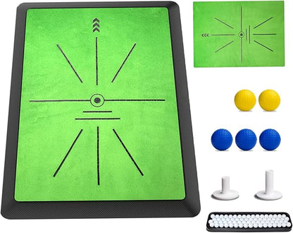 Golf Hitting Mat with Dual-Turf & Swing Feedback, Portable Golf Practice Mat with Anti-Slip Base for Indoor/Outdoor Use, Includes Ball Tray, 5 Balls & 2 Tees, Perfect Golf Mat for Chipping & Driving