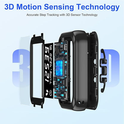 3D Pedometer Step Counter for Walking, Running & Fitness - Accurate Step & Calorie Tracker with LCD Display, Waist Clip & Armband, Rechargeable Battery - Track Daily Activity & Health Data