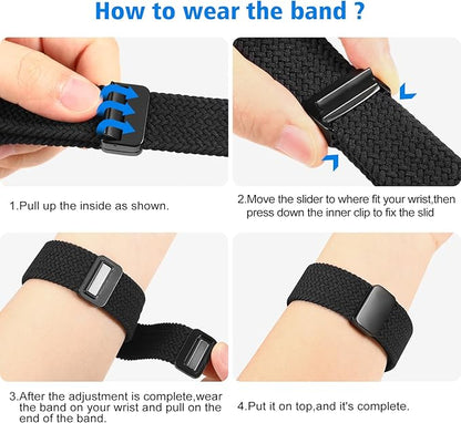 FINTIE Magnetic Braided Band Compatible with Garmin Vivoactive 5/6/Vivoactive 3, Garmin Venu/Venu Sq/Sq 2/Forerunner 55/165/645/245 Music, 20mm Stretchy Nylon Elastic Sport Strap, Black
