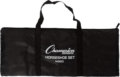 Champion Sports Horseshoe Set: Traditional Outdoor Lawn Game includes Four Professional Solid Steel Horseshoes with Solid Steel Stakes & Carrying Storage Case