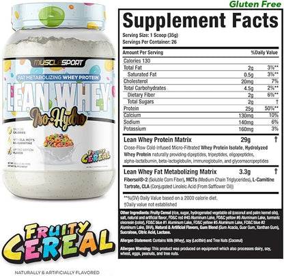 Musclesport Lean Whey Revolution??Protein Powder - Whey Protein Isolate - Low Calorie, Low Carb, Low Fat, Incredible Flavors - 25g Protein per Scoop (2lb, Fruity Cereal)