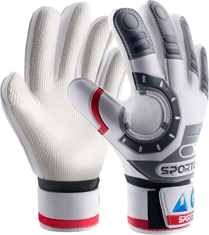 Sportout Kids Goalkeeper Gloves, Soccer Gloves with Double Wrist Protection and Non-Slip Wear Resistant Latex Material to Give Protection to Prevent Injuries