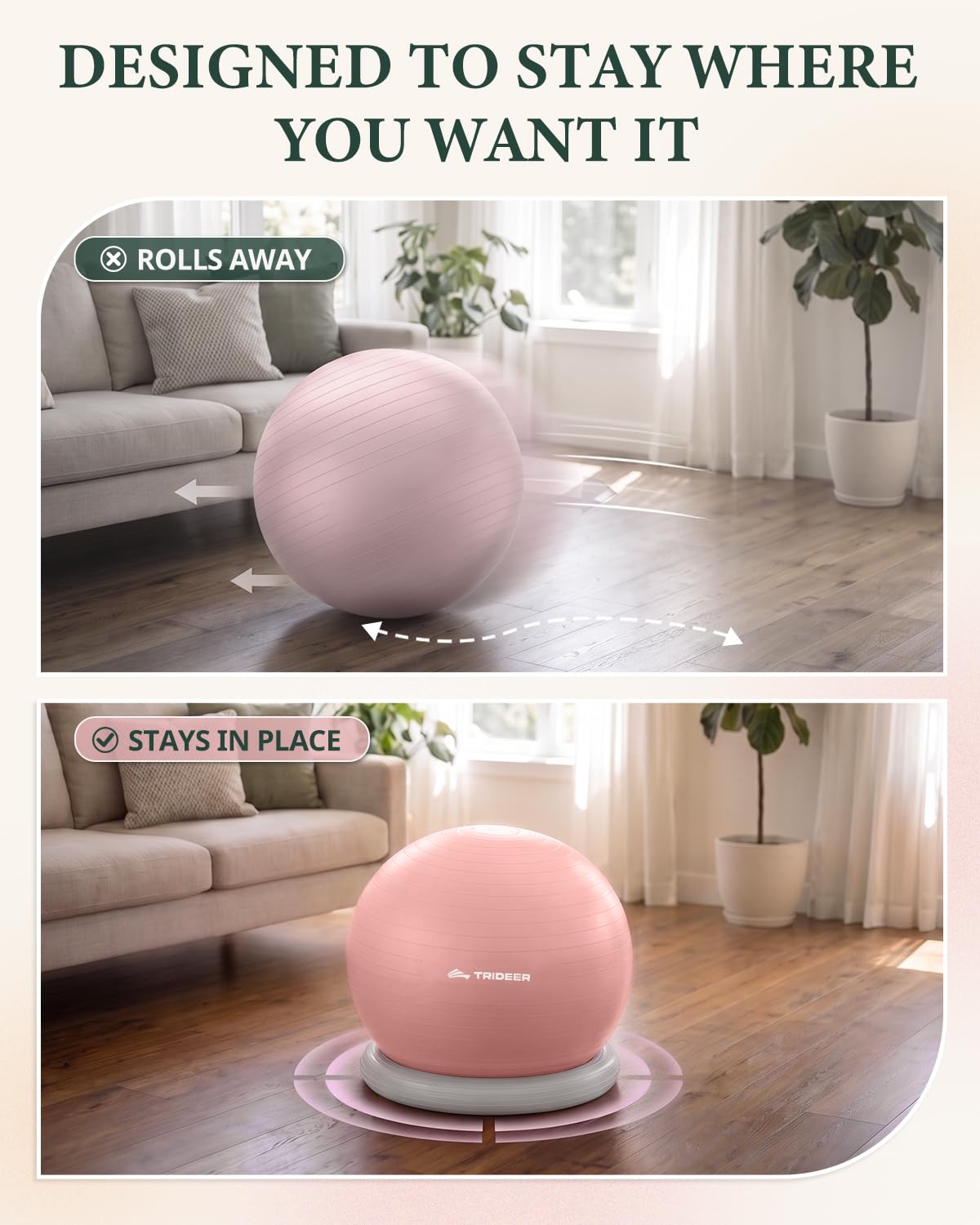 Trideer Yoga Ball Chair with Base for Office Desk, Exercise & Stability Ball Seat, Pilates Ball for