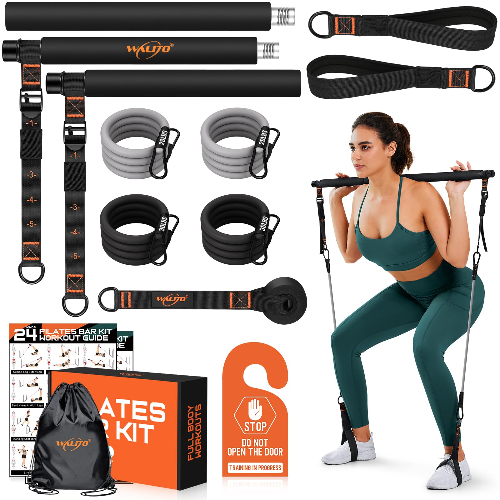 WALITO Pilates Bar Kit with Resistance Bands 3-Section Yoga Exercise Bar
