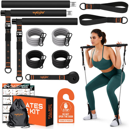 WALITO Pilates Bar Kit with Resistance Bands 3-Section Yoga Exercise Bar