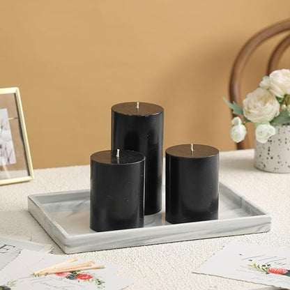 3x4 Inch Black Pillar Candles Set of 3 - Decorative Unscented Pillar Candles, Long Burning Dripless Candle for Home Decor, Smokeless Large Pillar Candle for Wedding, Dinner, Christmas, Halloween Decor