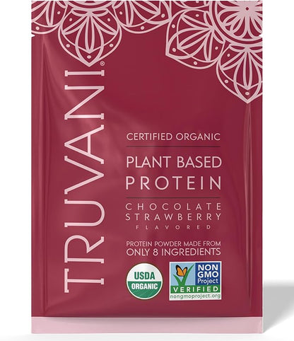 Truvani Vegan Pea Protein Powder | Chocolate Strawberry | 20g Organic Plant Based Protein | 1 Serving | Keto | Gluten & Dairy Free | Low Carb | No Added Sugar