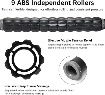 Muscle Roller Stick for Athletes - Deep Tissue Fascia Blaster & Roller Massager for Myofascial Pain Relief - Handheld Physical Therapy & Recovery Tool(Gray black-18 inch)