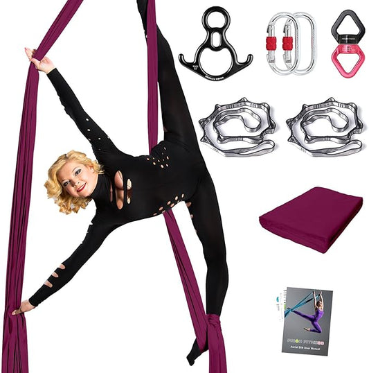PRIOR FITNESS Aerial Silks Set, Professional Thicker Low Stretch Fabric 9/15/20 Yards Aerial Silk Swing Set with Hardware Guide, Yoga Starter Kit For Home, Aerial Yoga Hammock, Silks for Gymnastics, Antigravity Yoga, Inversion Exercise-All Levels