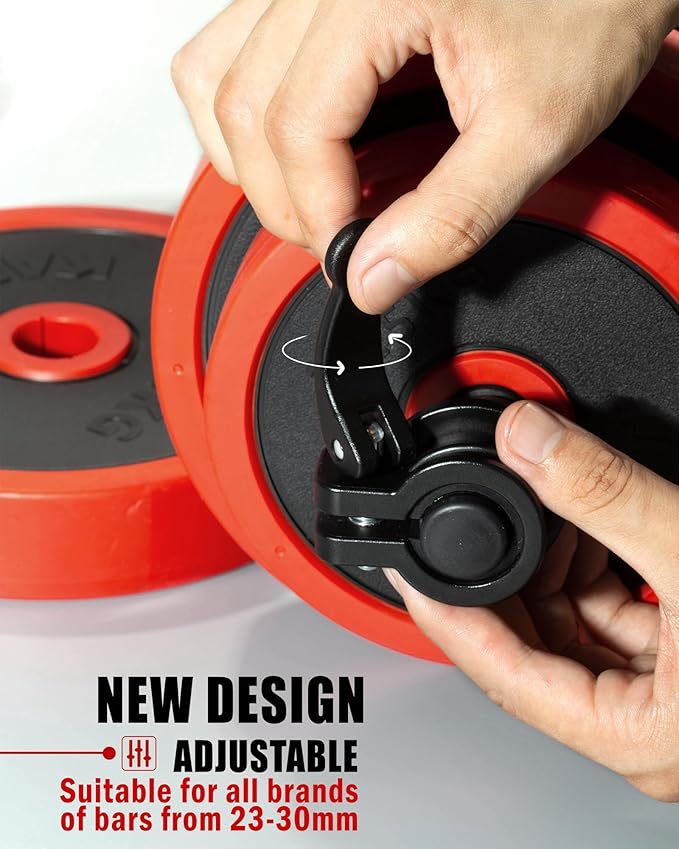 Narrow Barbell Clips 2.5cm Width for Olympic Bars, 0.9-1.18inch Adjustable Weight Clamps, Quick Release Locking Collars for Weightlifting