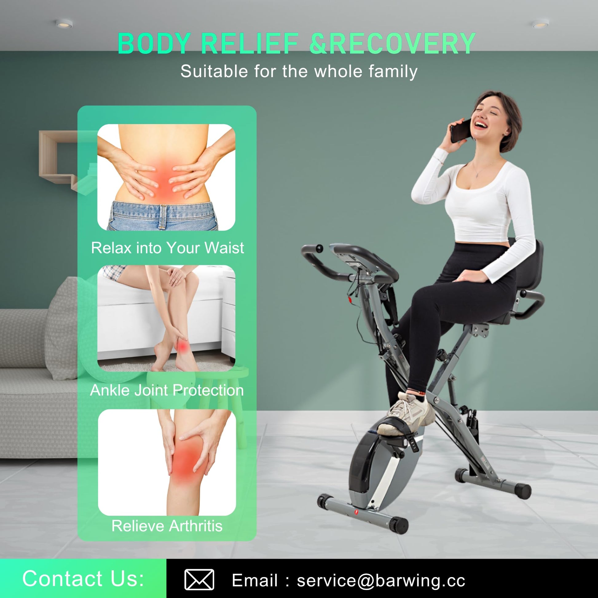 BARWING Stationary Exercise Bike for Home Workout, 5 IN 1 Foldable Indoor Cycling Bike for Seniors