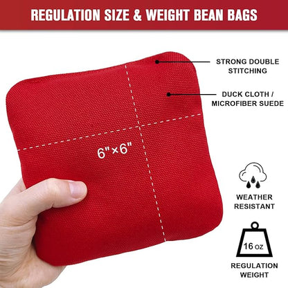 JIMTERRY Professional Cornhole Bags Set of 8 Dual Sided Corn Holes Bags Double Sided Regulation Slick and Stick Corn Hole Bean Bags for Pro Corn Hole Game