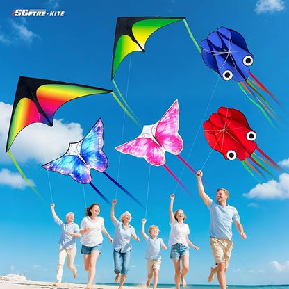 3 Piece Set Butterfly Delta Octopus Kites for Kids and Adults，Easy to Fly for Outdoor Adults Children Line Kite for Kids Toy (Delta 2+Octopus 2+Butterfly 2, 6)