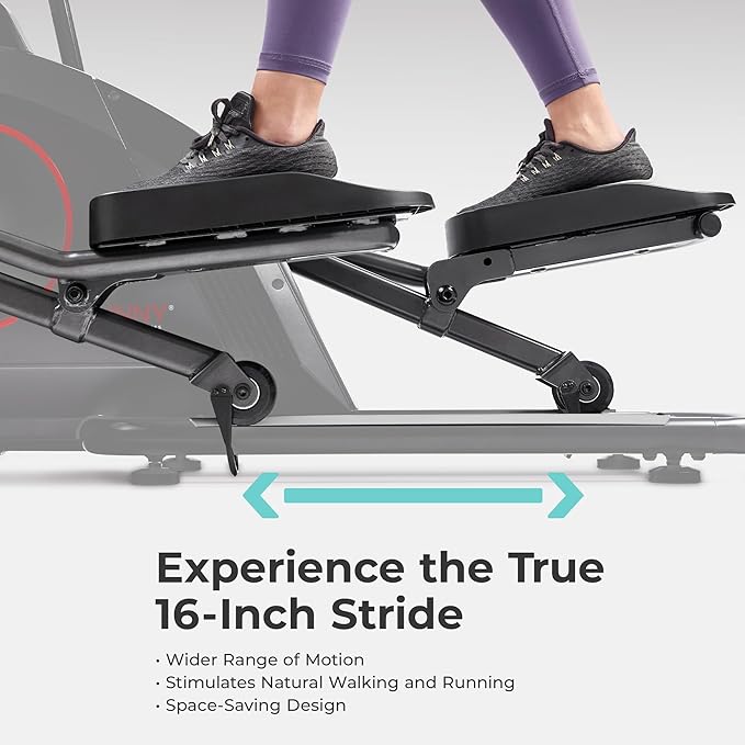 Sunny Health & Fitness Smart Upright Elliptical w/Pulse Sensor Built-in, Indoor Full-Body Cross-Training & Cardio Exercise Machine for Home, Free SunnyFit App Connection, Optional Long Stride Length