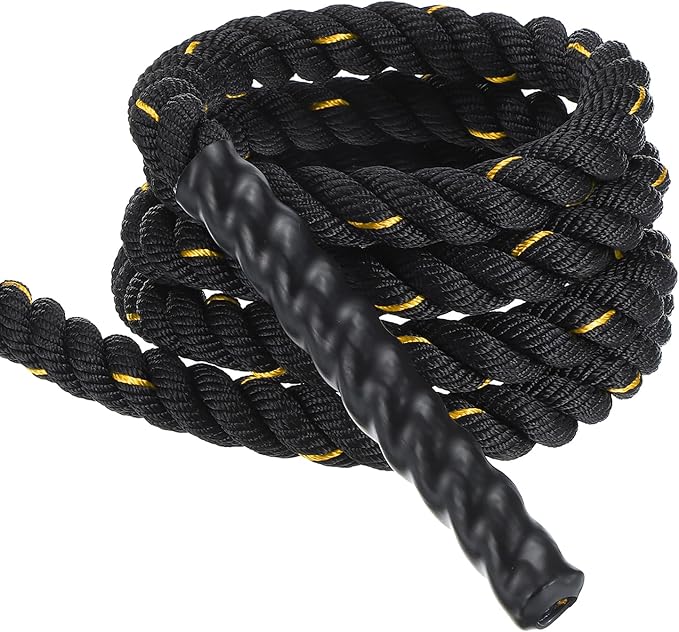 MECCANIXITY Battle Rope 10ft x 1 Inch Polyester Workout Rope Heavy Fitness Exercise Rope for Strength Training Home Gym Muscle Building, Black Yellow