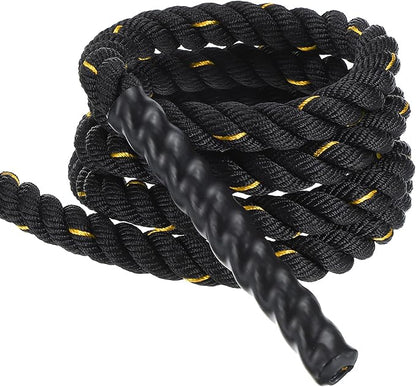 MECCANIXITY Battle Rope 10ft x 1 Inch Polyester Workout Rope Heavy Fitness Exercise Rope for Strength Training Home Gym Muscle Building, Black Yellow