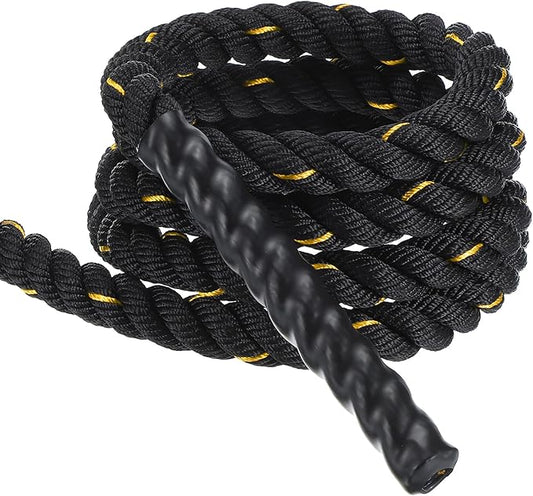 MECCANIXITY Battle Rope 10ft x 1 Inch Polyester Workout Rope Heavy Fitness Exercise Rope for Strength Training Home Gym Muscle Building, Black Yellow