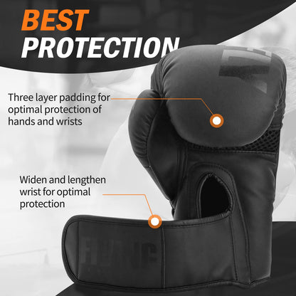 FIVING Boxing Gloves for Men and Women (Black,12oz)