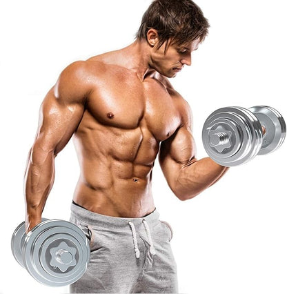 VIVITORY Fitness Dumbbells Set, Adjustable Weight Sets up to 11/22/44/66/110 lbs, with Metal Connecting Rod Used As Barbell, Chromed Weights, Hardcover Gift Box, Home Gym Work Out Training Equipment