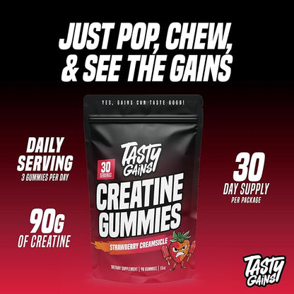 Creatine Gummies - 90g of Creatine Monohydrate - Workout Supplements - Build Muscle & Boost Strength for Men & Women - Made in USA - Non GMO - (Large, Strawberry Creamsicle Flavor)