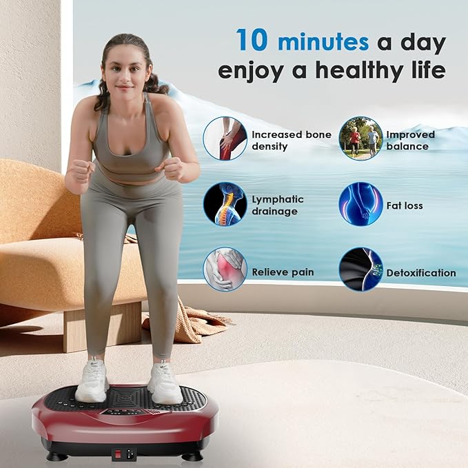 Vibration Plate Exercise Machine - Whole Body Workout Vibration Platform Lymphatic Drainage Machine for Weight Loss Home Fitness with Resistance Bands Remote