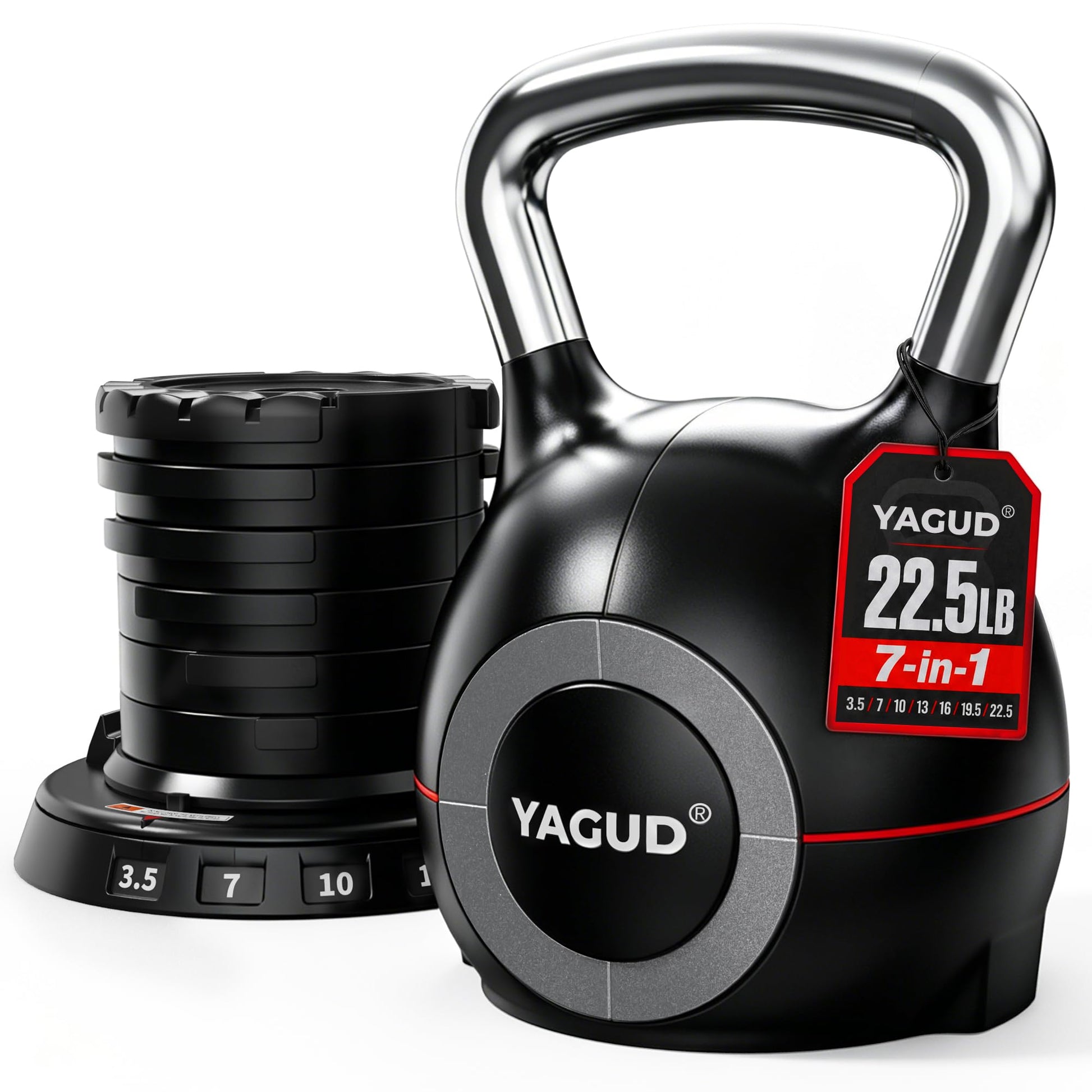 Yagud Adjustable Kettlebell for Strength Training, Quick-Change 3.5-22.5lbs Kettle Bells Weights