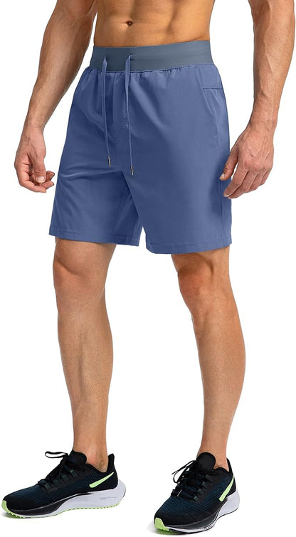 Men's Running Shorts with Zipper Pockets 9 Inch/ 7 Inch / 5 Inch Lightweight Quick Dry Gym Workout Athletic Shorts for Men(7 inch)