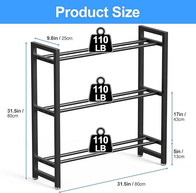 3 Tier Adjustable Dumbbell Rack - Heavy-Duty 330LB Capacity Weight Storage Stand for Dumbbells, Kettlebells - Space-Saving Home Gym Organizer (Rack Only)