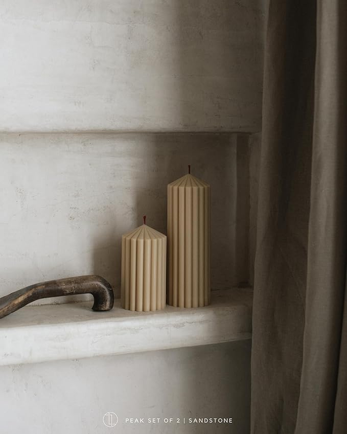 LAWA Ribbed Peak Pillar Candle - Large Beautiful Handmade Pillar Scented Soy Wax Candle Elegant Bubble Aesthetic Candle Housewarming Gift Home Room Shelf Decor Idea Sandstone (Small)