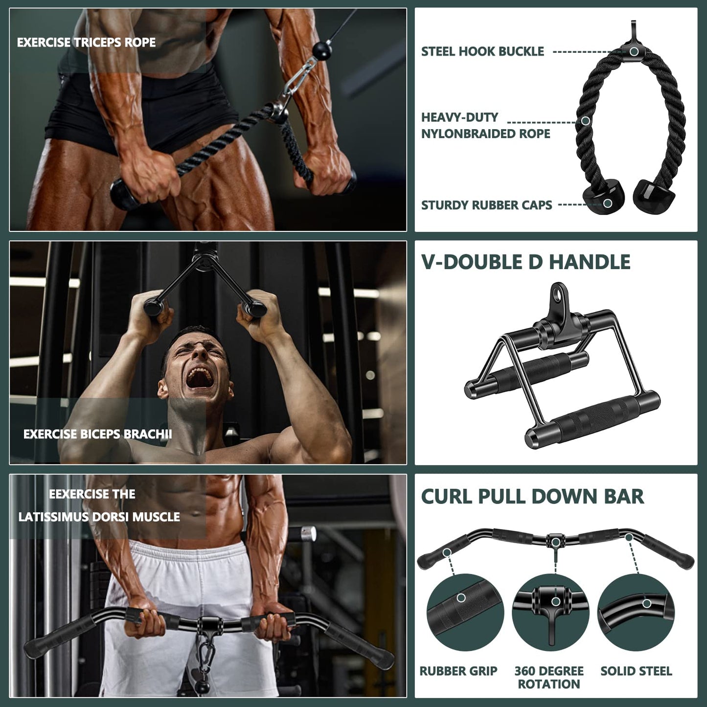 WNOEY Cable Machine Attachment, Cable Attachments for Gym, Gym Cable Attachments, Cable Machine