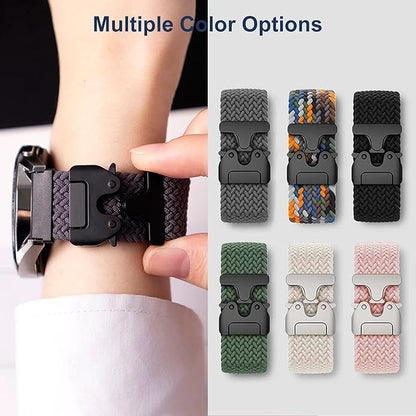Braided Bands Compatible with Garmin Vivoactive 6/5/3/Venu 2 Plus/Forerunner 165/55/645/245 Music, 20mm Parachute Buckle Soft Stretchy Nylon Band for Garmin Venu/Sq/Sq 2/Vivomove HR Men Women