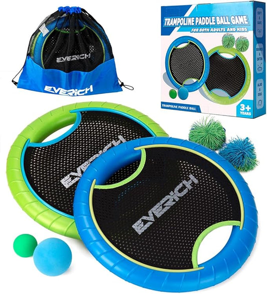 EVERICH TOY Trampoline Paddle Ball Set with 2 Bouncy Paddles & 4 Balls - Soft Foam Design for Kids