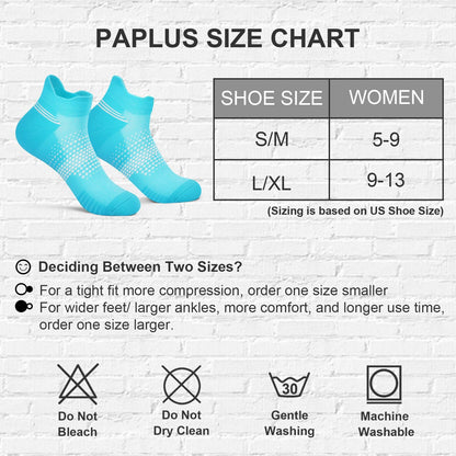 PAPLUS Ankle Compression Socks for Women, 6 Pairs Cushioned Running Socks