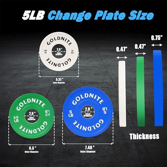 Change Plates Set 1.25LB 2.5LB 5LB Set Fractional Weight Plate Olympic Bumper Plates for Cross Training Steel Insert Strength Training Weight Plates
