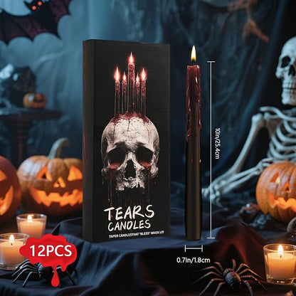 12 Pack Halloween Bleeding Candles, Black Vampire Tears Taper Candles Spooky Blood Drip Candles Set for Halloween Party Gothic Home Vampire Theme Rituals Decoration