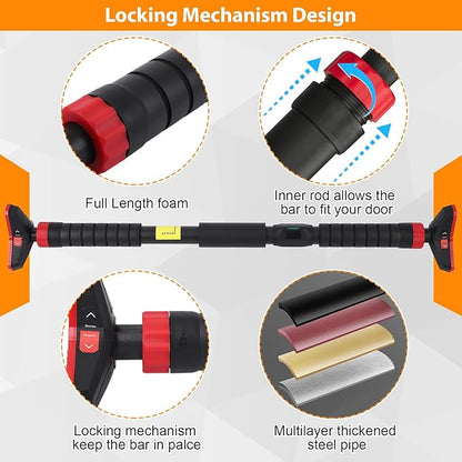 Pull Up Bar for Doorway, Strength Training Pull-up Bars with Level Meter, No Screws, No Installation Required, Portable Exercise Equipment for Home Gym Upper Body Workout, Max Load 440 LBS, Black Red