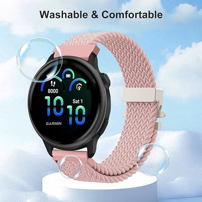 Braided Bands Compatible with Garmin Vivoactive 6/5/3/Venu 2 Plus/Forerunner 165/55/645/245 Music, 20mm Parachute Buckle Soft Stretchy Nylon Band for Garmin Venu/Sq/Sq 2/Vivomove HR Men Women