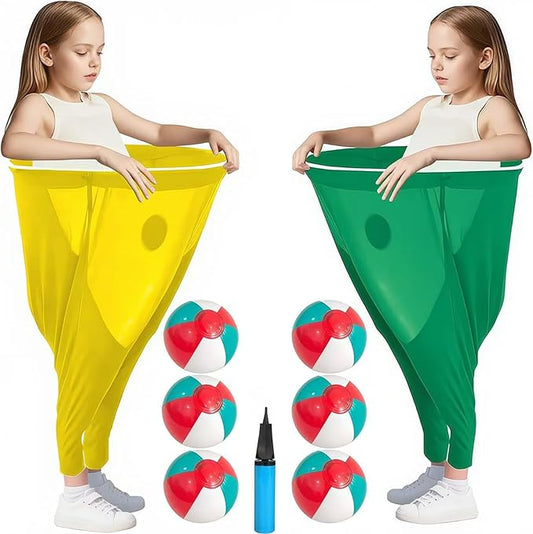 Giant Granny Pants Toss Game Set - Funny Outdoor Party Game with 1 Pair of Giant Pants, 6 Bouncy