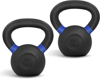 Yes4All Kettlebell, Heavy Duty Powder Coated Cast Iron Kettlebells, Non-Slip Handle & Flat Bottom for Conditioning, Strength Training & Full Body Exercises at Home Gym - Single & Pair