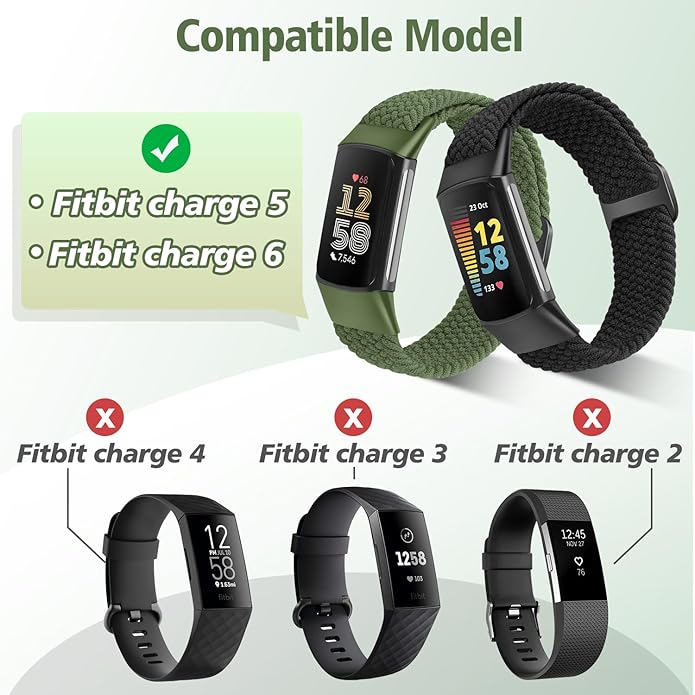 Elastic Braided Bands Compatible with Fitbit Charge 5/Fitbit Charge 6 for Women Men, Breathable Adjustable Stretchy Nylon Loop Sport Replacement Wristbands for Fitbit Charge 6 Charge 5 Straps