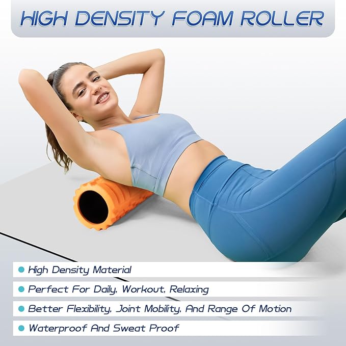 Foam Roller High Density Foam Roller Set for Deep Tissue Muscle Massage, 18" Trigger Point Fitness Exercise Massage Roller Self-Myofascial Release for Whole Body (Orange)