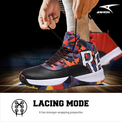 ASHION Mens Basketball Shoes High Top Streetball Lightweight Outdoor Sneakers Cushioning Shoes for Sport Athletic Fitness