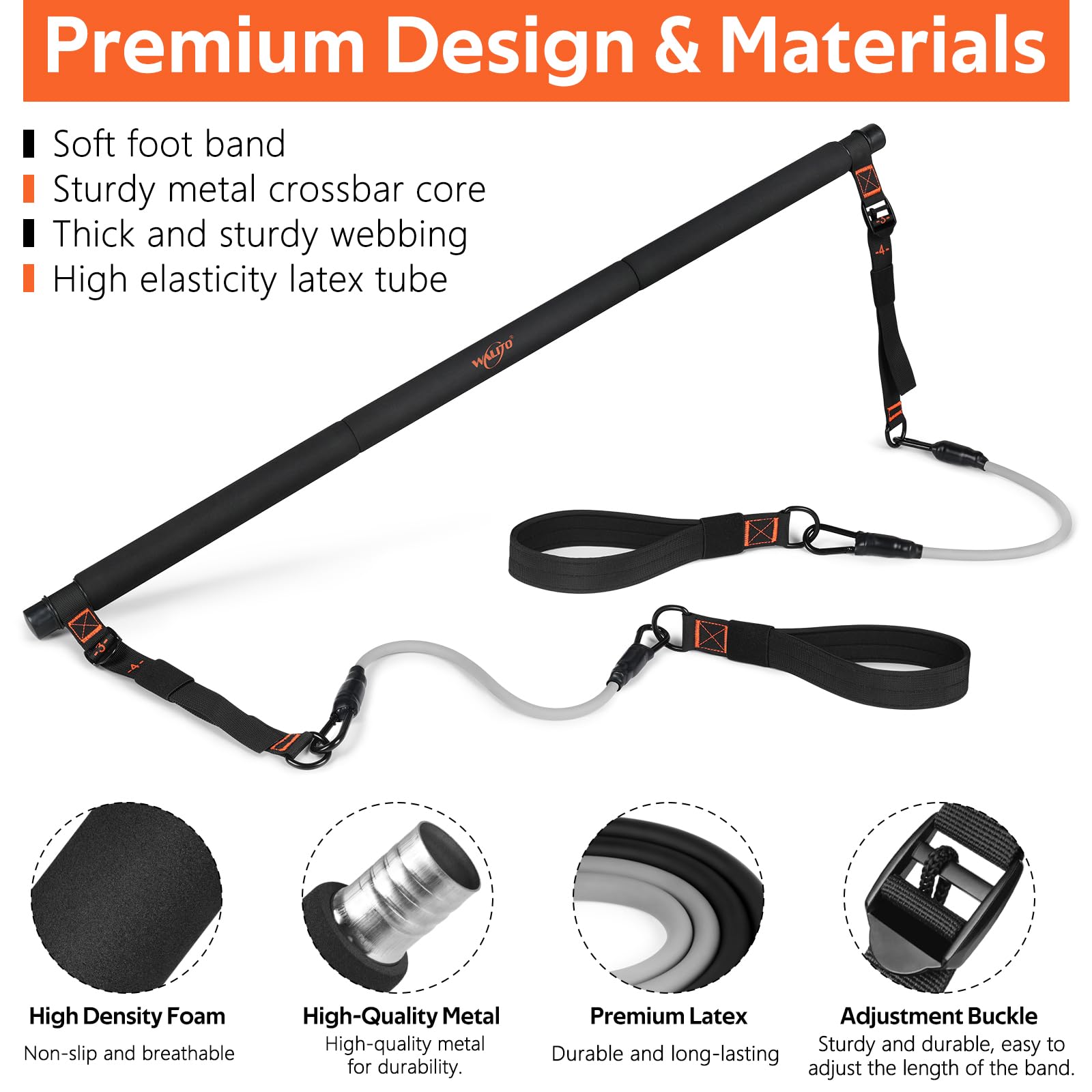 WALITO Pilates Bar Kit with Resistance Bands 3-Section Yoga Exercise Bar
