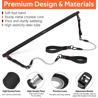 WALITO Pilates Bar Kit with Resistance Bands 3-Section Yoga Exercise Bar