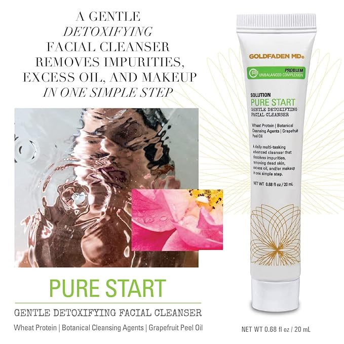 GOLDFADEN MD Pure Start Gentle Detoxifying Natural Facial Cleanser Grapefruit Peel Oil, Organic Red Tea Extract, Seaweed Extract, Rose Hip Seed Oil TRIAL .67 Fl Oz