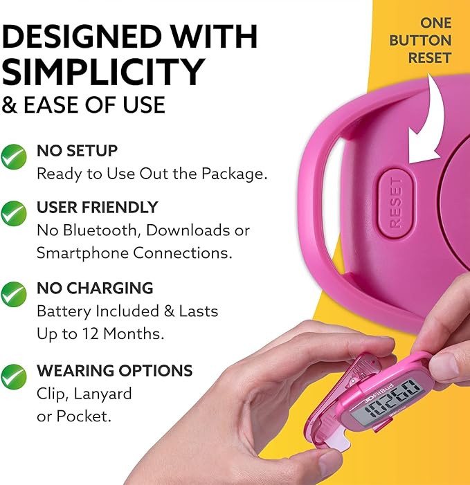 3DFitBud Simple Step Counter Walking 3D Pedometer from 3DActive with Clip & Lanyard - A420S