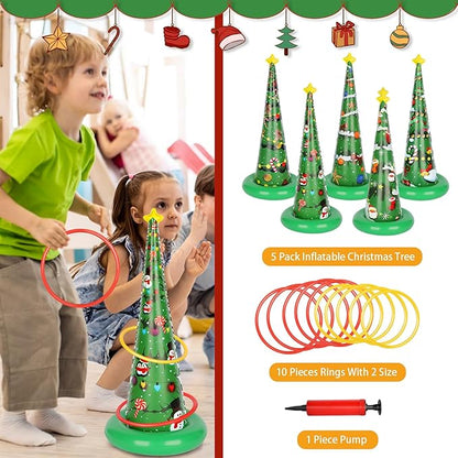 5 Pack Inflatable Christmas Tree Ring Toss Game,Christmas Party Games for Kids,Adults,Family,Christmas Indoor Outdoor Game Garden Toys