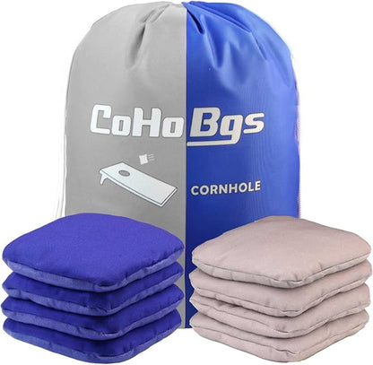 CoHoBgs Corn Hole Bags Set 8, Professional Cornhole Bags Dual-Sided Slick & Stick Resin Filled Suede and Duck Canvas Bean Bag for Cornhole Game Includes Carry Case