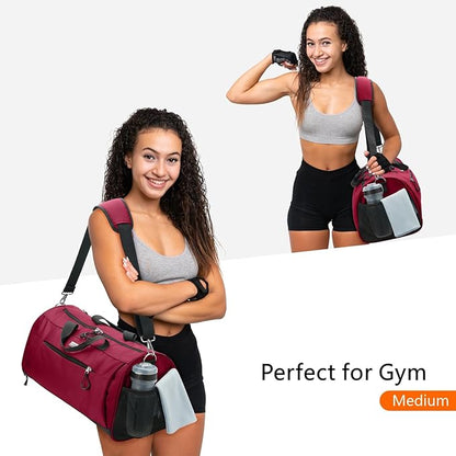 TOPDesign Gym Bag for Women & Men, Unisex Duffel Bag with Shoe Compartment & Wet Pocket for Travel Sports Gym (L Red)