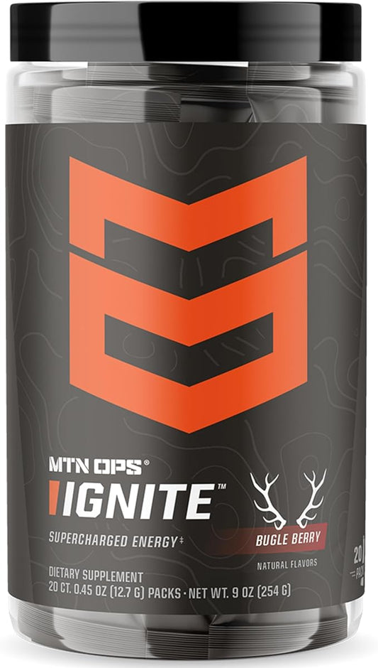 MTN OPS Ignite Trail Packs Energy Drink Powder, Gluten Free Nootropic Supplement Drink Mix, L